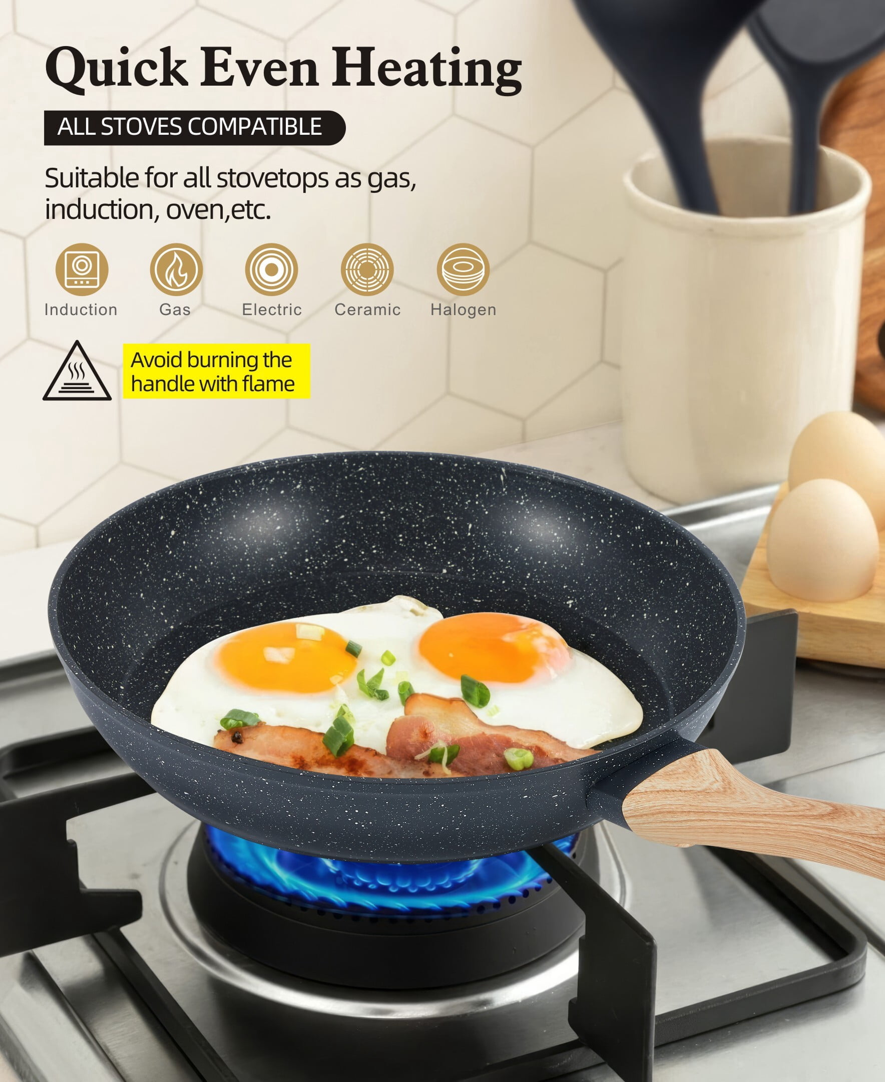 Fenbeli 12 Pcs Pots and Pans Set Nonstick,Ceramic Cookware Set with Pots Protectors and Cooking Utensils,Black