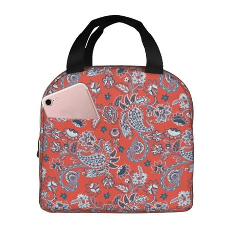 Insulated Lunch Bag for Women Men - Paisley Red Leakproof Cooler Lunch Box for Women Men  Lunch Tote Bags for Work School Picnic Travel