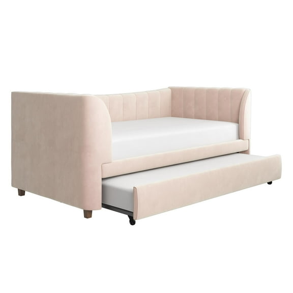 Max & Finn Valentina Upholstered Daybed with Trundle, Twin, Pink Velvet