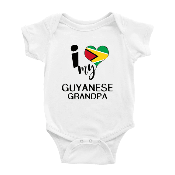 I Heart My Guyanese Grandpa Guyana Love Flag Newborn Baby Bodysuits (White, 12-18 Months)