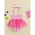thumbnail image 6 of Suagox Summer Dress Outfit, Plaid Daisy Embroidery Sleeveless Shirred Mesh Romper Dress Bow Headband Toddler Set For 0-18 Months Baby Girl, 6 of 10