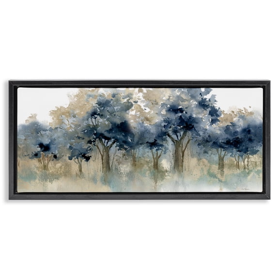 Stupell Industries Contemporary Indigo Woodland Watercolor Study Black Floating Frame Canvas Art, 25 x 11, by Carol Robinson