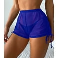 thumbnail image 5 of Womens Swimsuits Side Drawstring Mesh Cover Up Shorts Beach Cover Up Beach Wrap Bikini Wraps Cover Ups For Swimwear Ruffle Pants Bathing Suit For Women ,Blue, 5 of 9