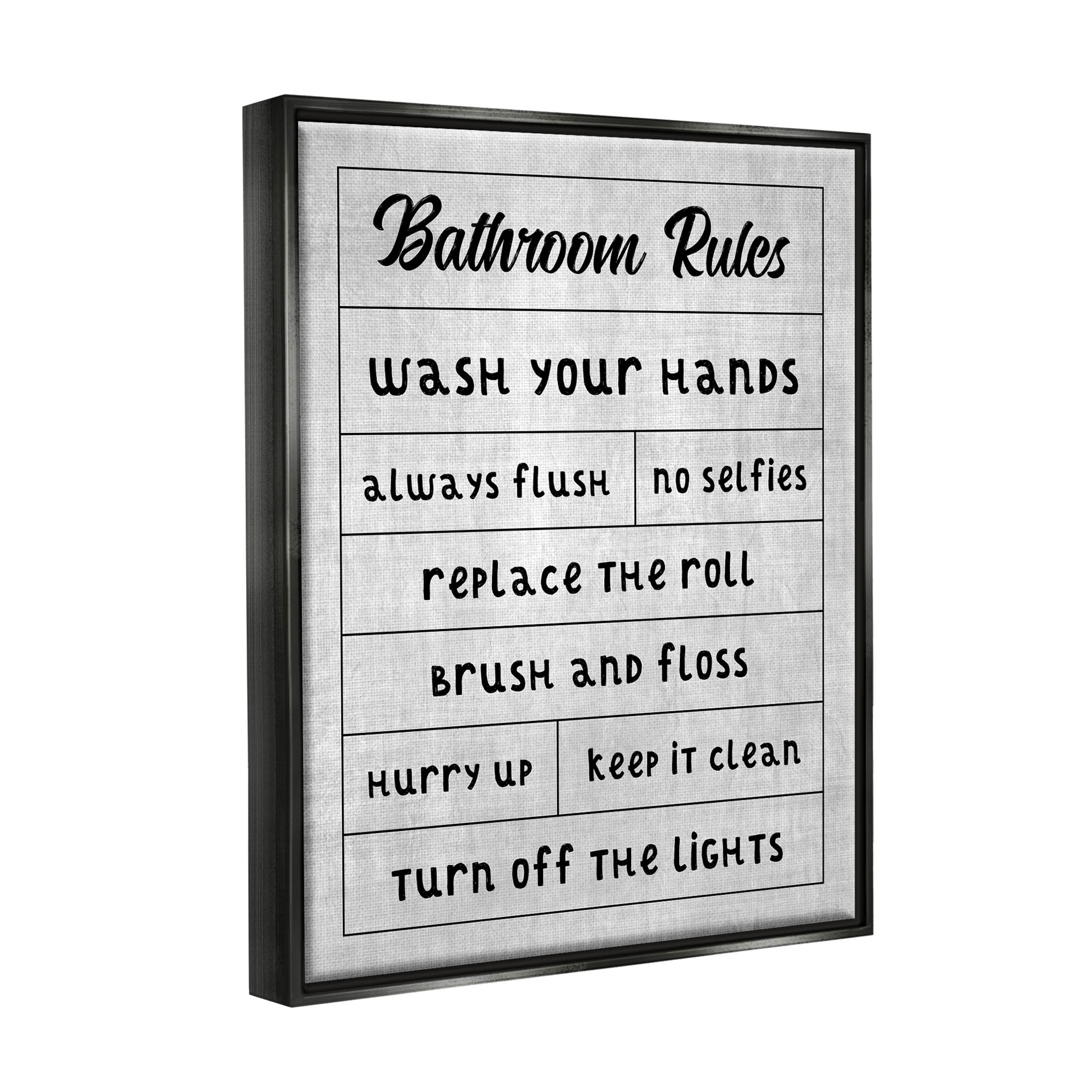 Stupell Industries Bathroom Rules Checklist Graphic Art Jet Black Floating Framed Canvas Print Wall Art, Design by CAD Designs