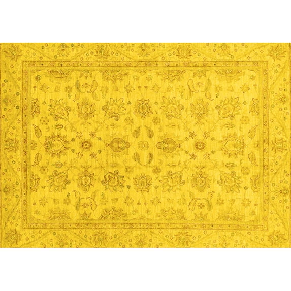 Ahgly Company Machine Washable Indoor Rectangle Oriental Yellow Traditional Area Rugs, 2' x 3'