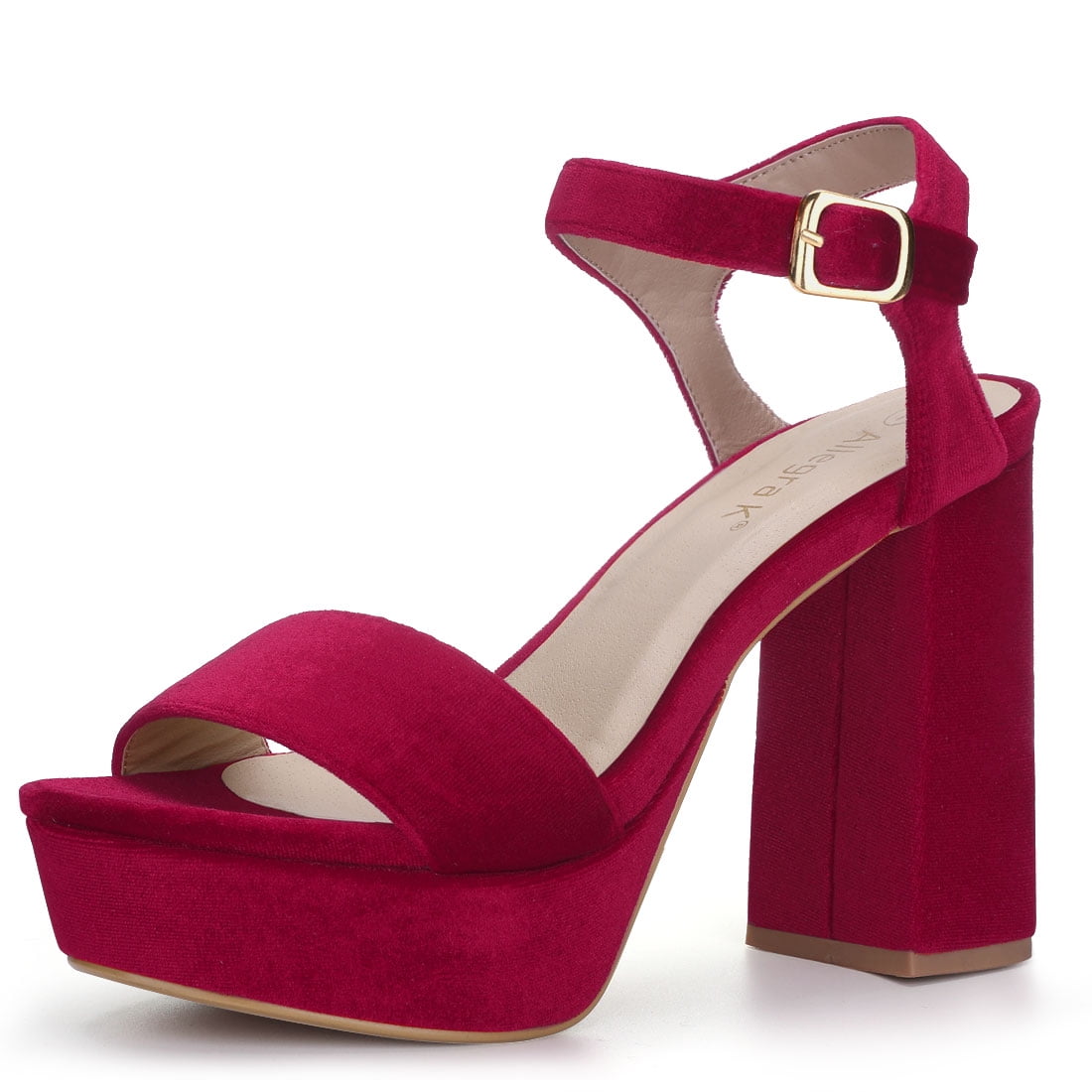 red velvet block heels