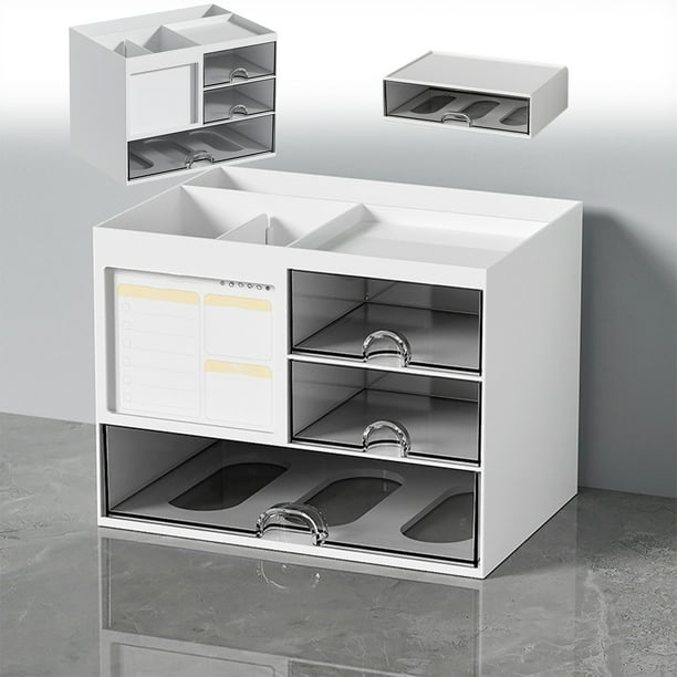 Caja de almacenamiento con cajón transparente, organizador de escritorio de oficina con compartimentos multifuncionales, estación de escritorio combinada de gran capacidad, para oficina en casa y esc