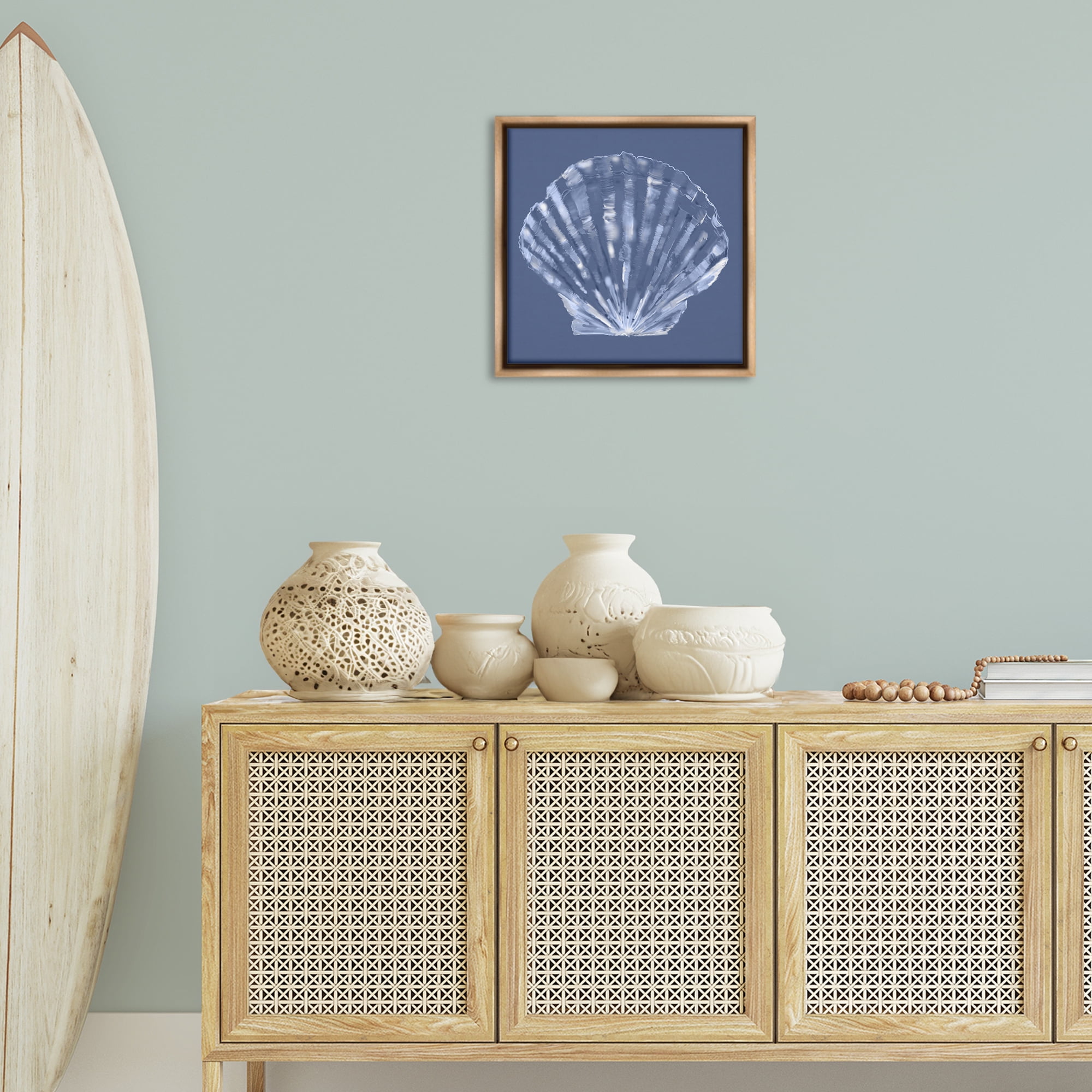 Stupell Industries Blue Nova Seashell Animals & Insects Painting Brown Floater Framed Canvas Art Print Wall Art, 18 x 18