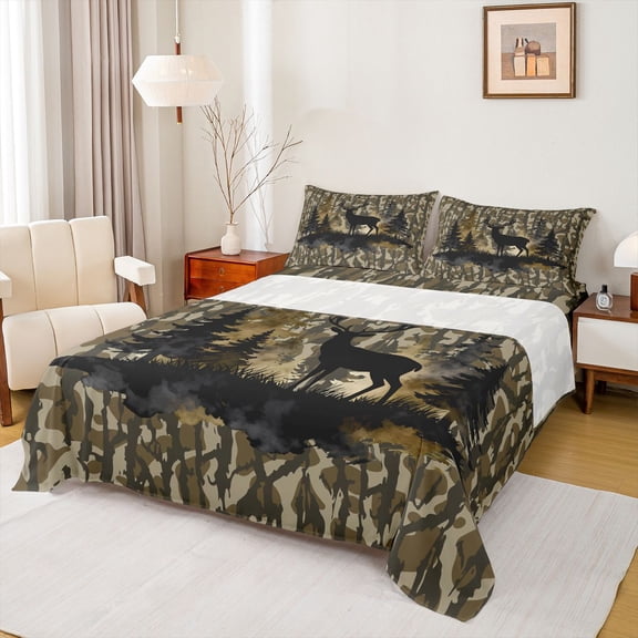 Castle Fairy Safari Deer Twin Sheet Sets for Boys Girls,Abstract Camouflage Bedding
