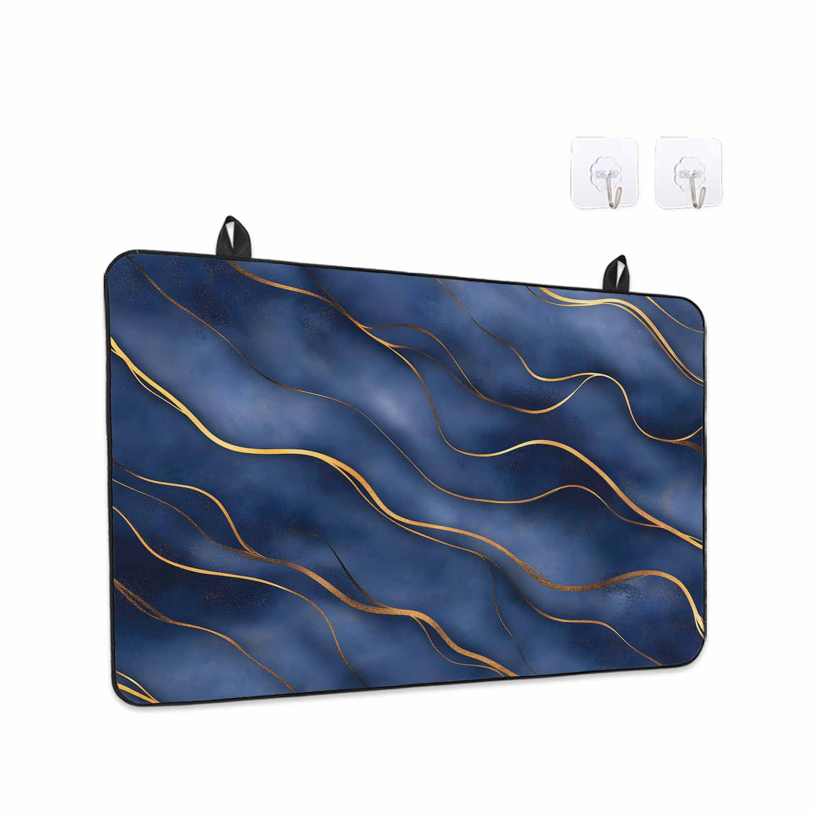 Navy Blue Marble Stove Top Cover for Electric Stove, Heat-proof & Non Slip Glass Top Stove Cover Protector, Modern Golden Geometric Art Kitchen Flat Cooktop Rubber Mat 24x21 Inches