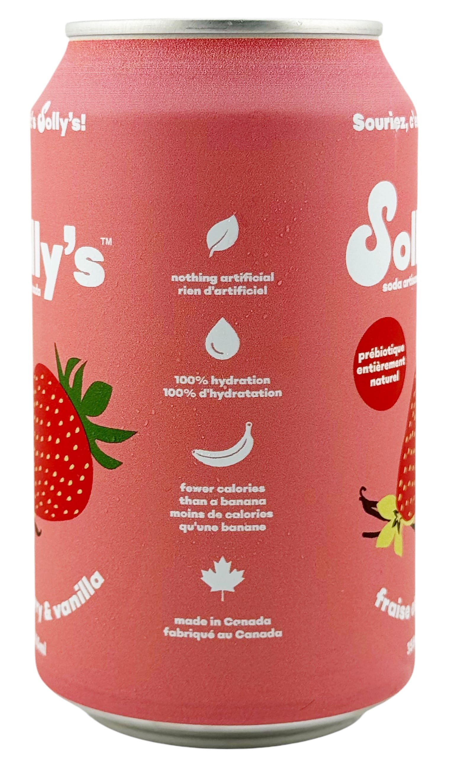 Solly's, Strawberry and Vanilla Prebiotic Craft Soda, 355 ml, 4 pack Cans, 4 x 355 mL