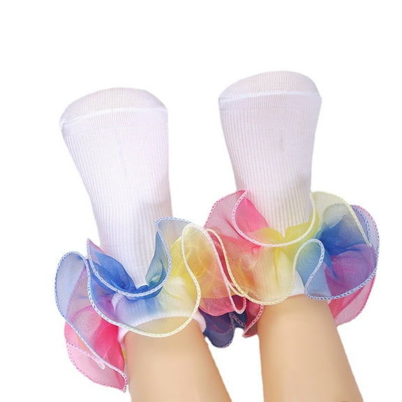 BULLPIANO Toddler Girls Ruffle Socks Colored Princess Frilly Lace Ankle Cotton Dress Socks for Little/Big Girls Kids Turn Cuff Socks