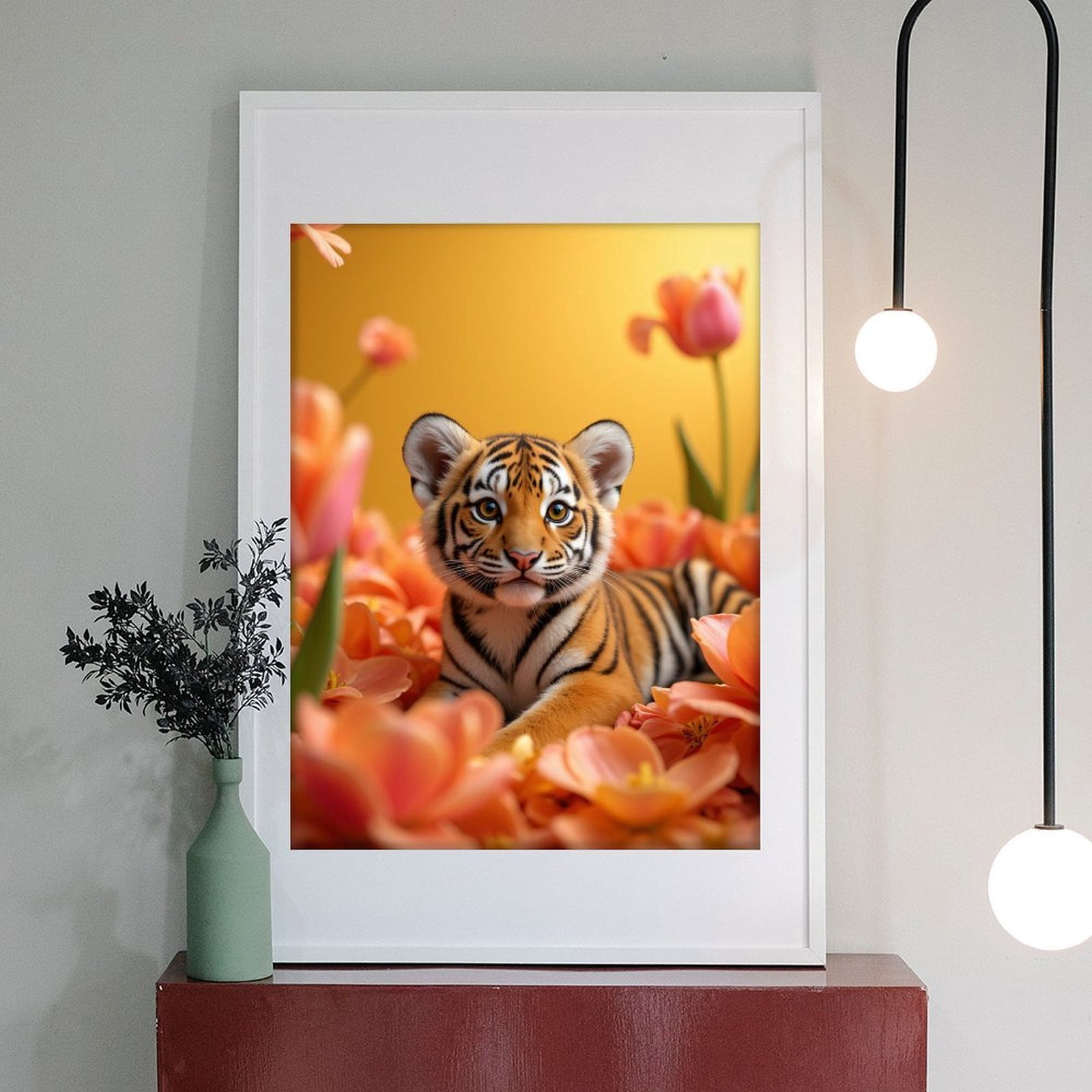 Diamond Art Kit for Adults, Tiger Cub Among Orange Tulips Diamond Painting for Adults Beginners, DIY Diamond Art Painting Kits, 5D Diamond Painting Crafts for Home Decor 12x16 Frameless