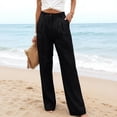 thumbnail image 5 of Women's Summer Vacation Linen Pants High Waist Wide Leg Loose Fit Breathable Trousers Black XL, 5 of 5