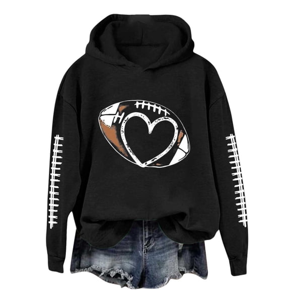 TrendOFT Football Graphic Hoodies for Women Long Sleeve Game DaySweatshirt Football Season Pullover Tops Black L