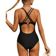 thumbnail image 3 of Charmo Womens V Neck One Piece Swimsuits Ruched Tummy Control Monokini Bathing Suits, 3 of 7