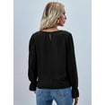thumbnail image 3 of Round Neck Swiss Dot Cutout Front Long Sleeve Blouse for Women, 3 of 3