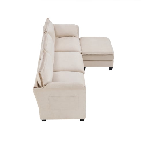 Howcool Cloud Couch Modular Sectional Sofa 3 Seat 107" L Shaped Convertible Couch Chenille Thick Cushion with Ottoman, Removable & Washable Cover for Living Room, Beige