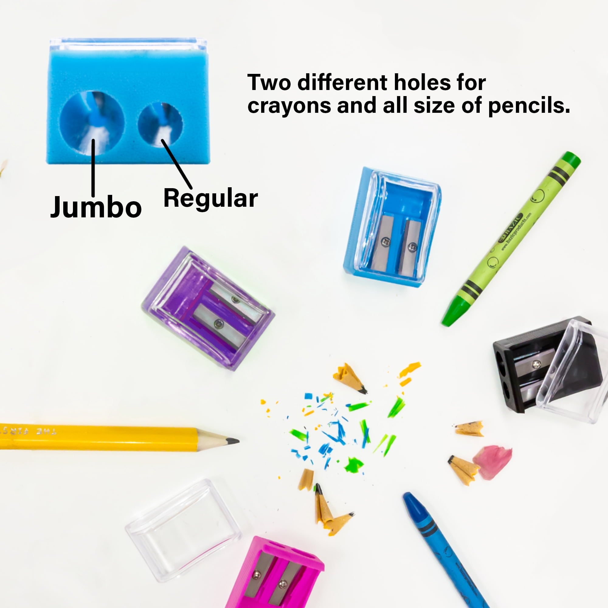 BAZIC Pencil Sharpener 2 Dual Blades + 2 Round Receptacle, (4-Pack), 6-Pack