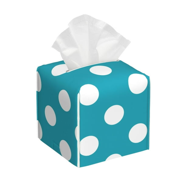 Fotbe Sky Blue And White Polka Dot Porta Pañuelos Decorativo de Cuero, Caja Cuadrada Moderna para Pañuelos Faciales, Organizador y Dispensador 5x5x5''