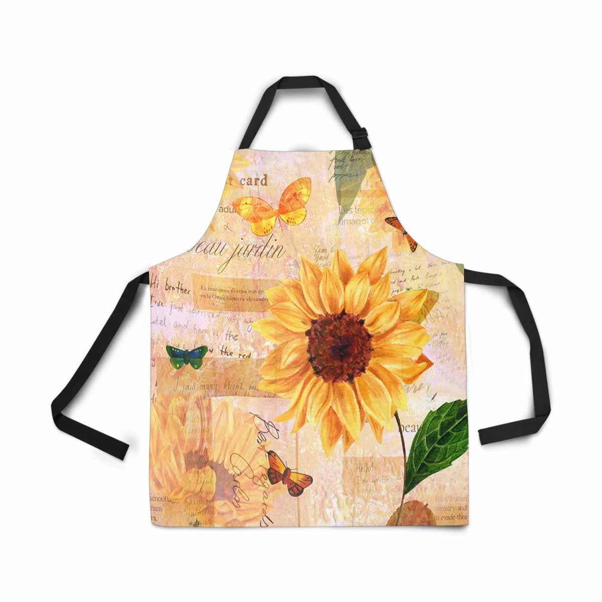 ASHLEIGH Adjustable Bib Apron for Women Men Girls Chef with Pockets Vintage Style Watercolor Sunflower Butterfly Novelty Kitchen Apron for Cooking Baking Gardening Pet Grooming Cleaning