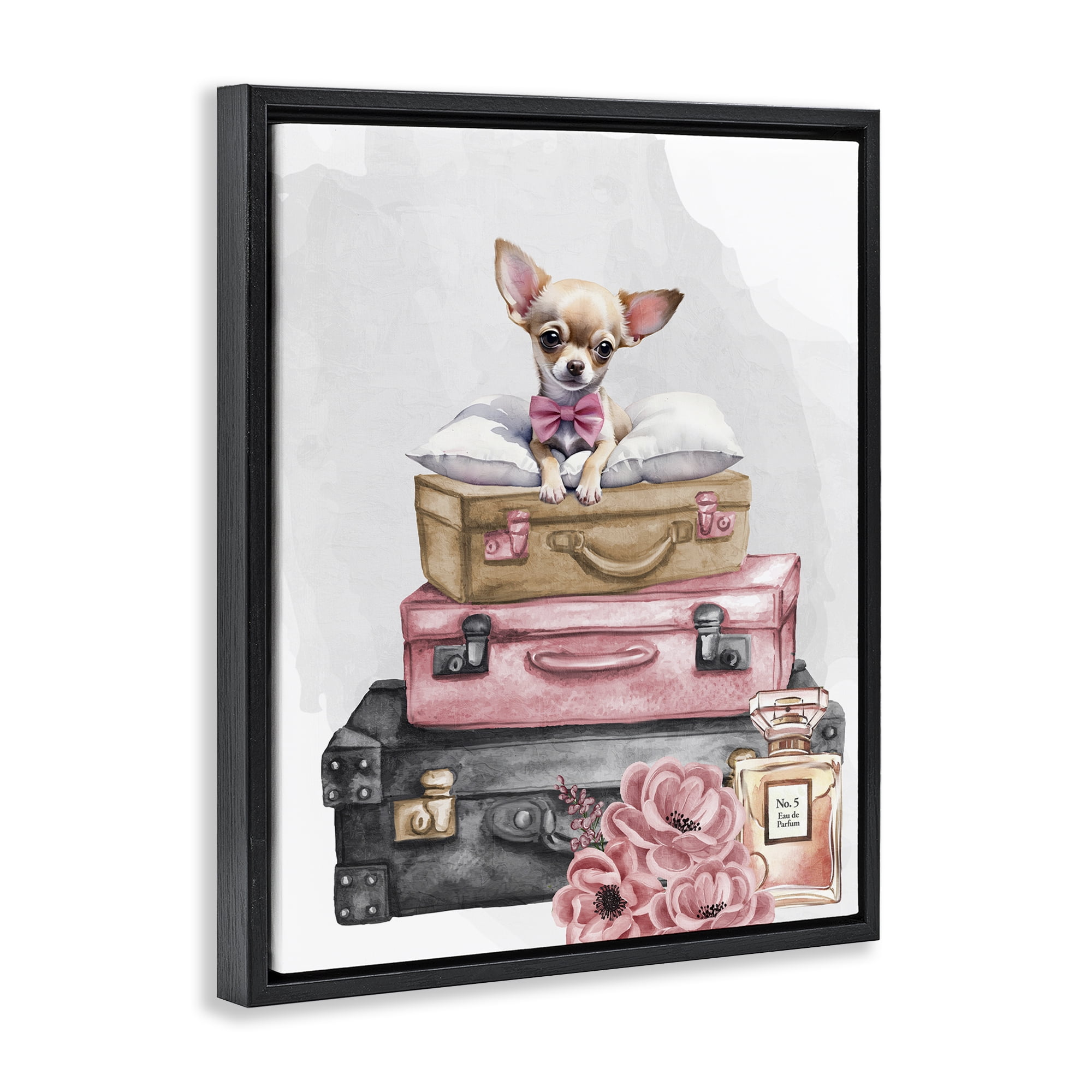 Stupell Industries Trendy Pup Travel Black Framed Floater Canvas Wall Art, design by Kim Allen