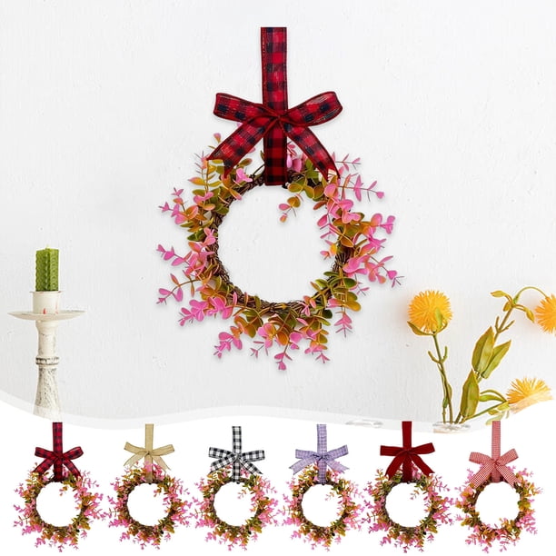 Anillo De Plástico Corona floral artificial de primavera de 30 cm para puerta, pared, interior y exterior, decoración navideña (1 unidad) JASKFLY