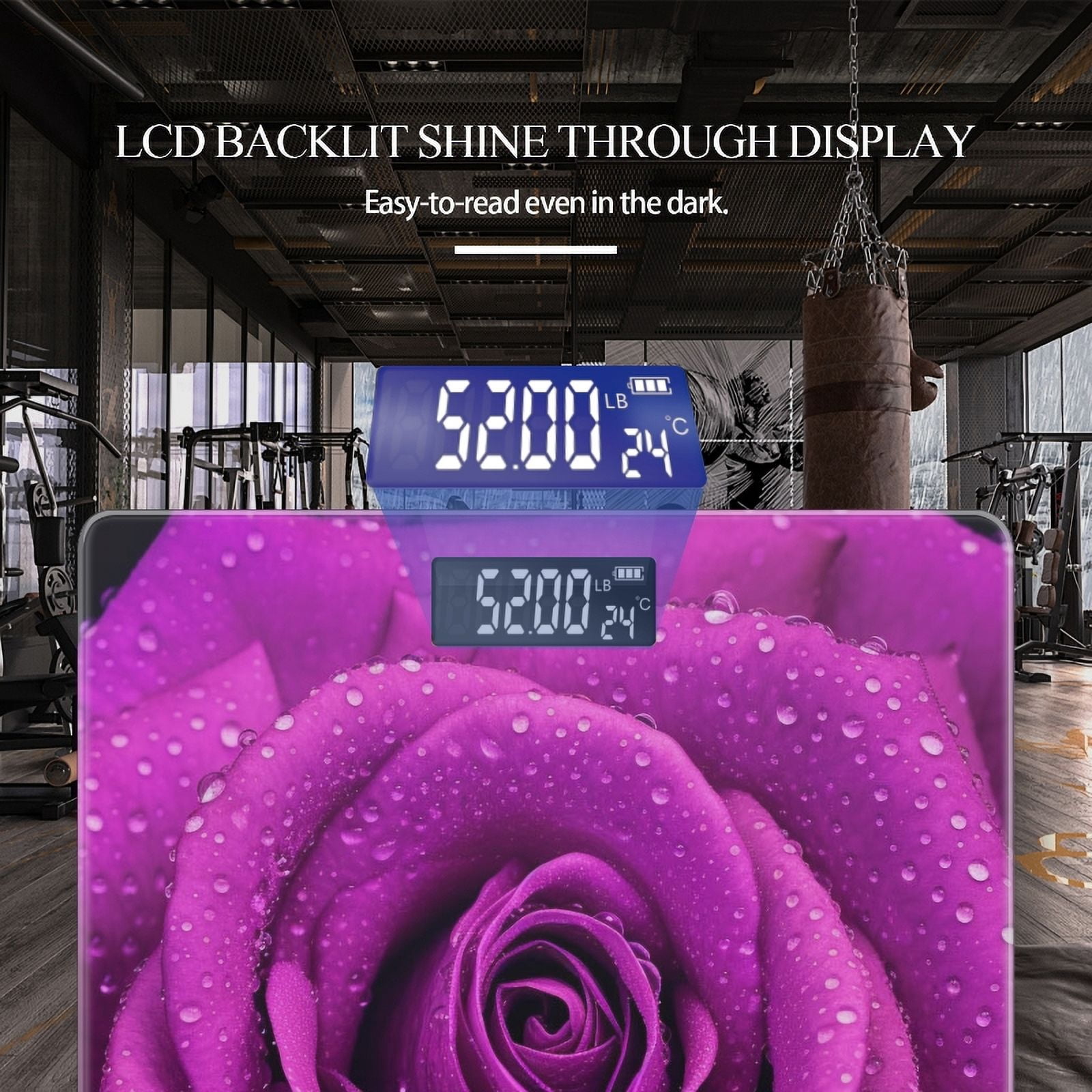 High Precision Body Weight Scale Smart Bathroom Scales with Large LCD Display(400lbs),Decorative for Bedroom-Purple Rose With Water Droplets