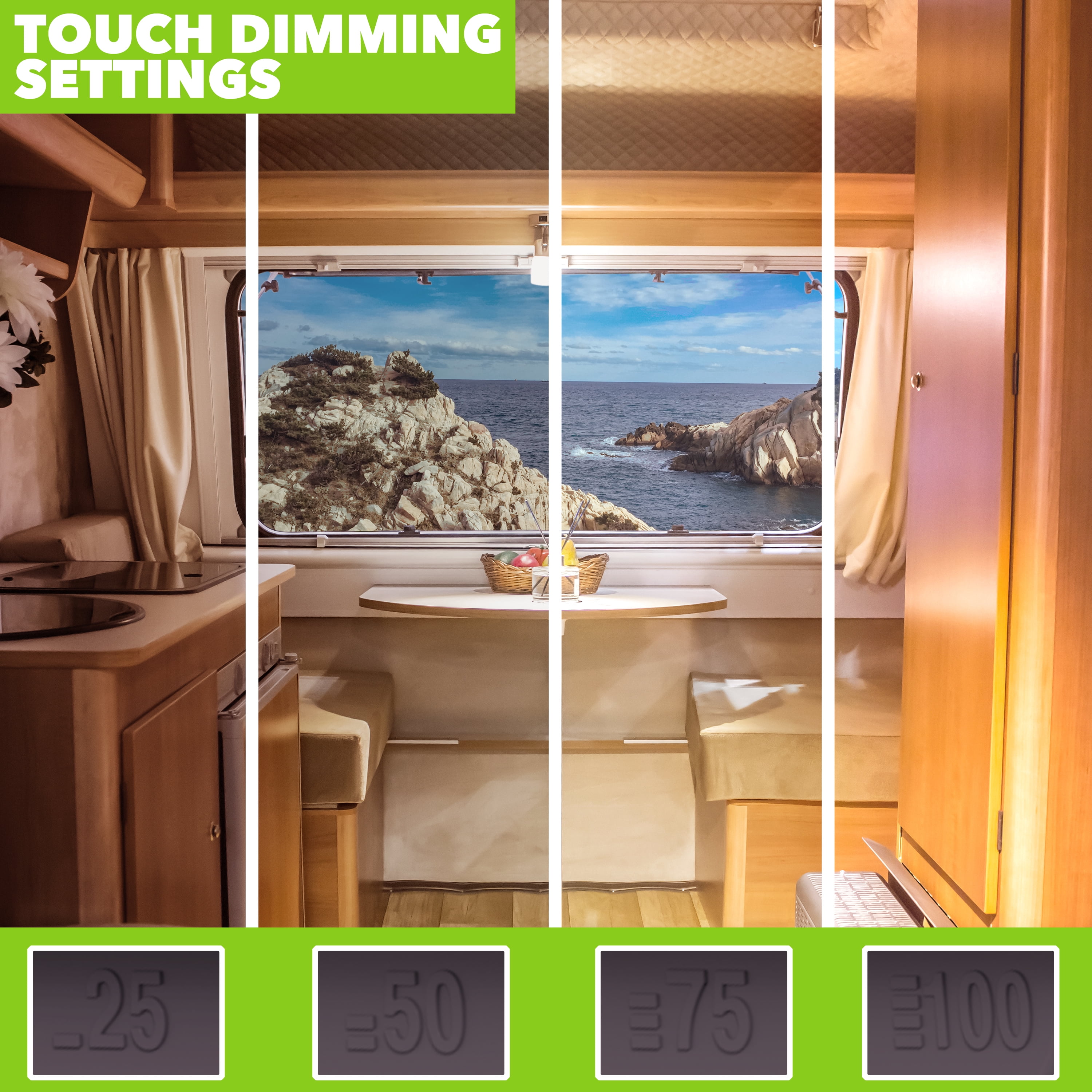 Leisure LED RV LED Ceiling Light Fixture BRONZE 1450 Lumen with Touch Dimmer Switch Interior Lighting for Car/RV/Trailer/Camper/Boat DC 12V Natural White 4000-4500K (1-Pack)