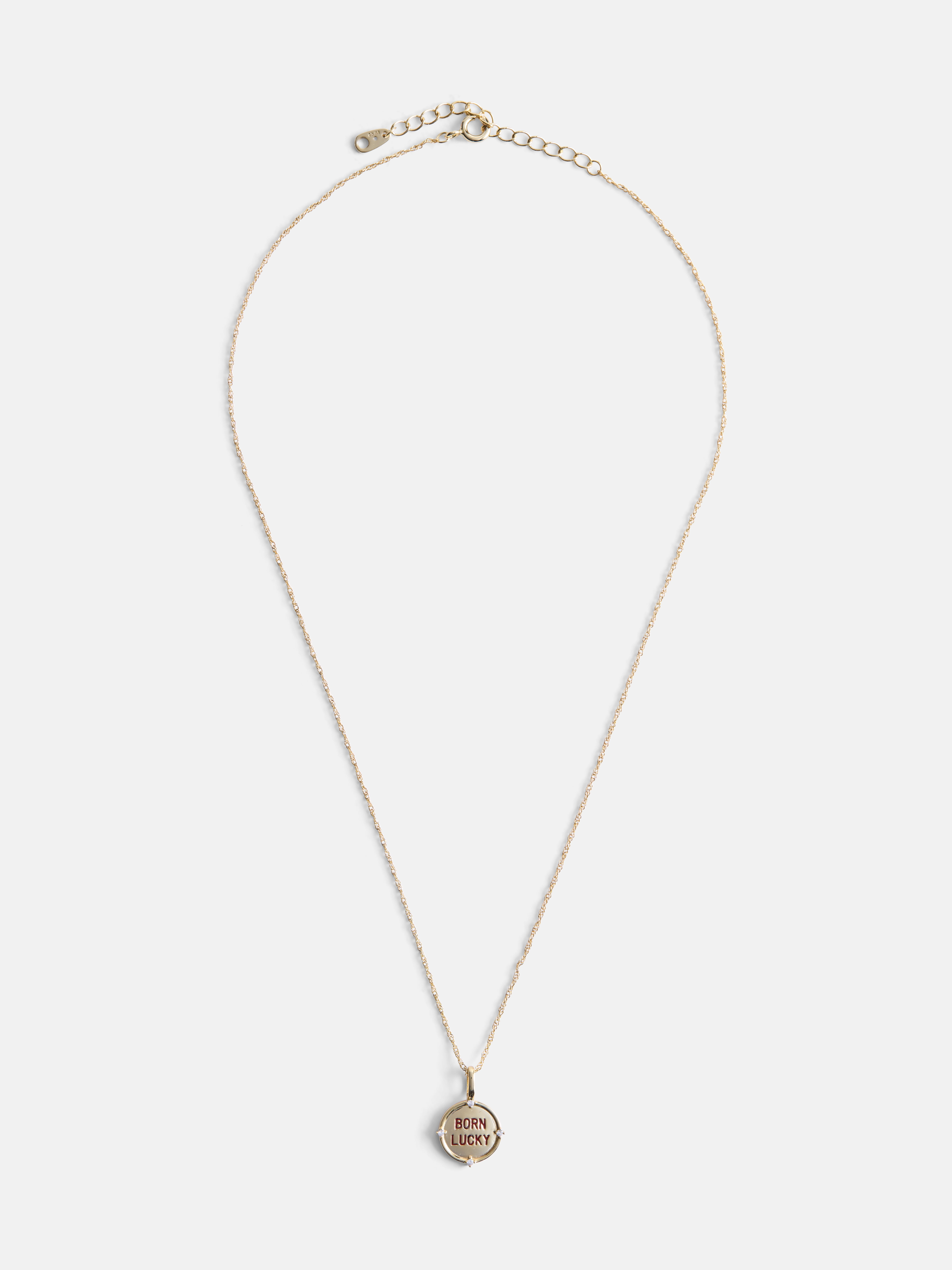 Free Assembly Women's Demi Fine 14K Gold Plated Born Lucky Pendant Necklace with Cubic Zirconia, 16” + 2" Extender