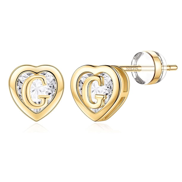 Xihbxyly Pendientes de Corazón para Mujer, de Plata de Ley S925, con Inicial de Corazón y Circonitas Brillantes. Regalo Perfecto para Novia o Hija, San Valentín o Cumpleaños. Poste de 11 Mm.