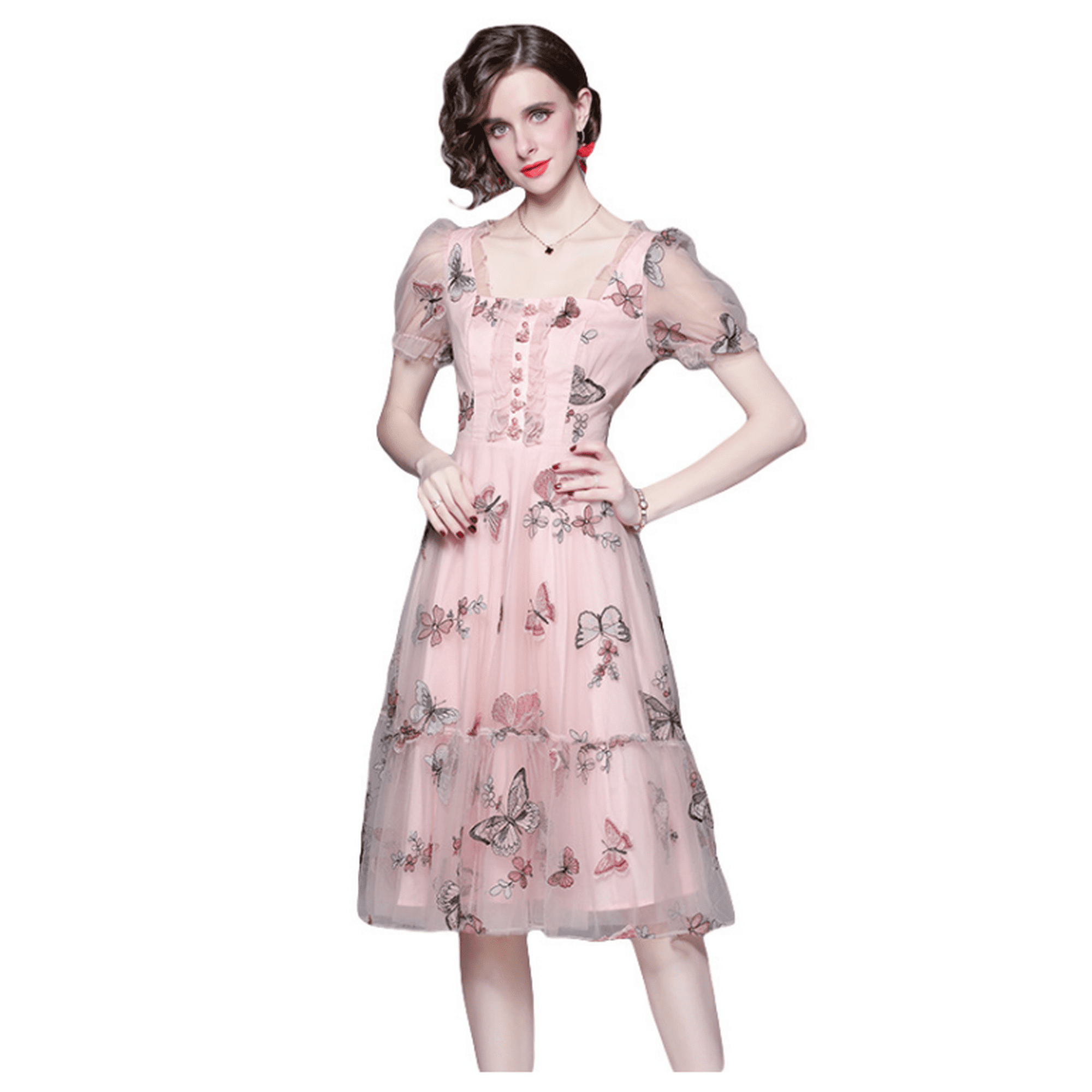 Blush pink mid length dress online