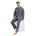 thumbnail image 3 of GLOBAL Mens Yarn Pajama Set 100% Cotton, Long Sleeve Button Down PJ Set for Men Plaid Men's Sleepwear, Sizes S-3XL, 3 of 5