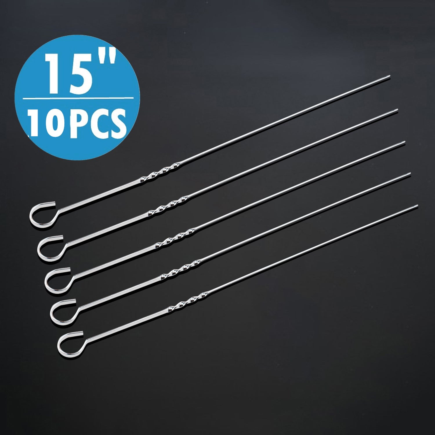 AGPtek 10pcs Long Stainless Steel BBQ Skewers Kabob Skewers Fork length
