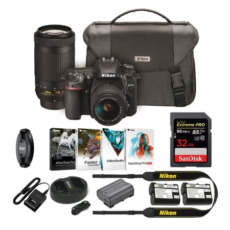 Nikon D7500 Camera Dual Zoom Lens Kit with 32GB Pro Card + Accessory