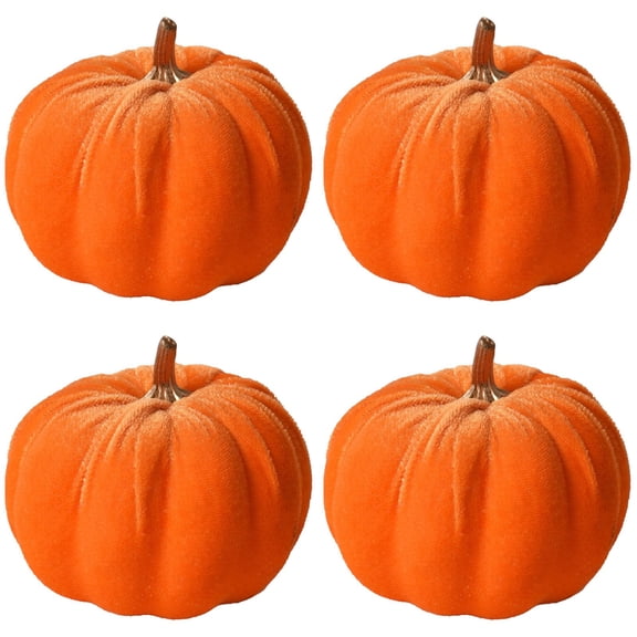 Pumpkin Ornaments, Soft Flocked Artificial Fall Pumpkins For Halloween Thanksgiving Harvest Home Table Centerpiece Mantel Shelf Cabinet Fireplace Seasonal Decor,Farmhouse Decor