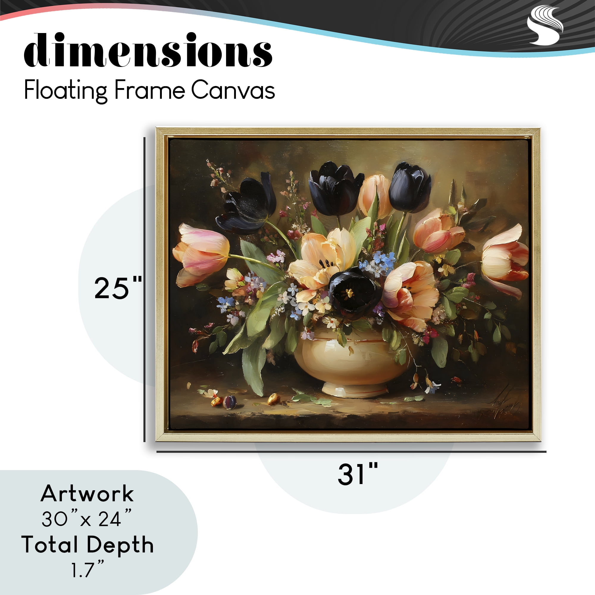 Stupell Industries Black Tulips & Peach Bouquet Gold Framed Floater Canvas Wall Art, design by Franklyn Gregory