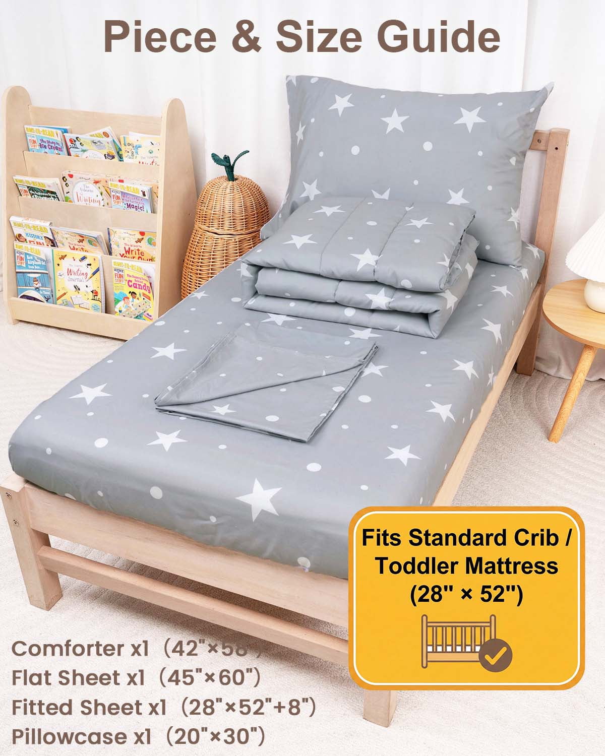 Beavtaens 4 Piece Toddler Bedding Set, Breathable and Soft Baby Sheet Set, Includes Quilted Comforter, Flat Sheet, Fitted Sheet and Pillowcase for Girls