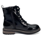 Women Black Work Boots Lace up Mid-Calf Combat Booties Motorcycle Punk Buckle Shoes Side Zipper 7