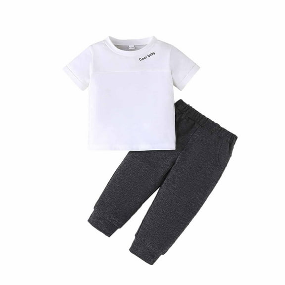 MEZZALL Baby Boys Outfits Sets Short Sleeve T-Shirt With Solid Color Pants Casual Comfortable Toddler Clothes For Daily Wear Photo Shoot Party Picnic Spring Summer Soft Baby Wear