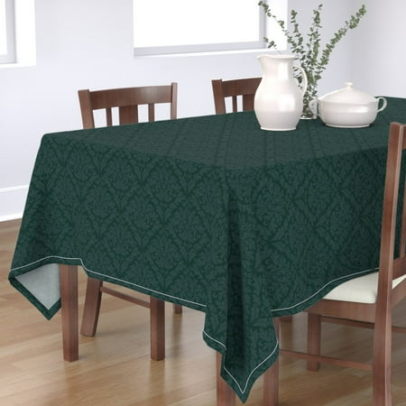 

Cotton Sateen Tablecloth 70 x 90 - Deep Dark Forest Damask Big Green Pine Diamond Print Custom Table Linens by Spoonflower