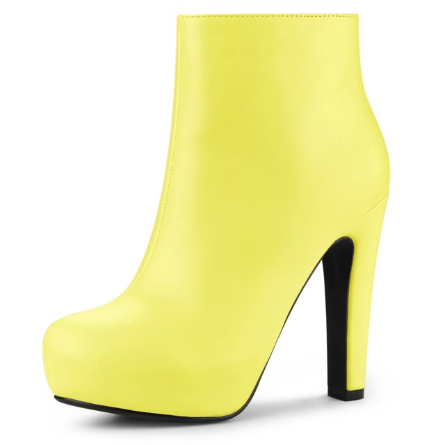 Unique Bargains Women's Platform Chunky Heel Ankle Boots LightYellow (Size 7.5)