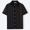 thumbnail image 4 of Bxsruta Men's Striped Knit Polo Shirt Short Sleeve Button Down Breathable Casual Summer Top, 4 of 6