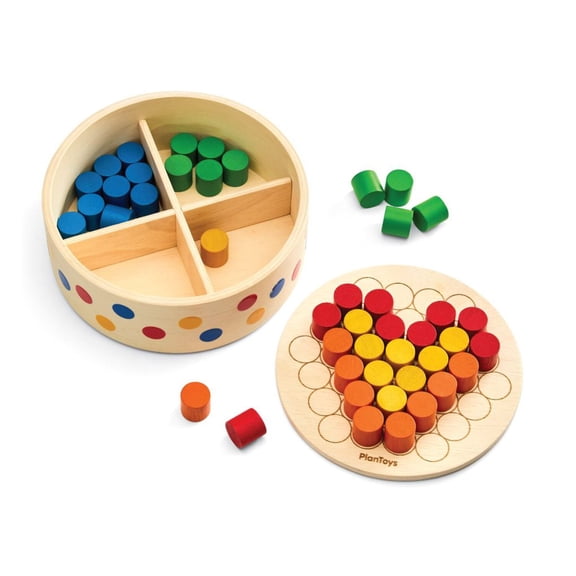 PlanToys® Pattern Peg Board | Montessori Wooden Lacing Toy for Toddlers 12M  | Develops Fine Motor Skills, Hand-Eye Coordination & Early Math Skills | Includes 45 Pegs & Storage Box