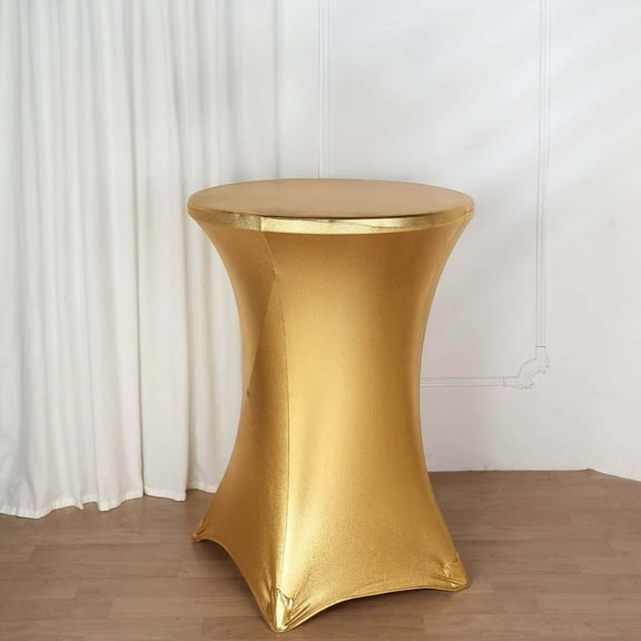 Efavormart 32" - Dia Gold Premium Metallic Spandex Highboy Cocktail Table Cover - Perfect for Wedding Ceremonies, Hotel or Pub, Coffee House, Indoor and Outdoor Events, Holiday Parties
