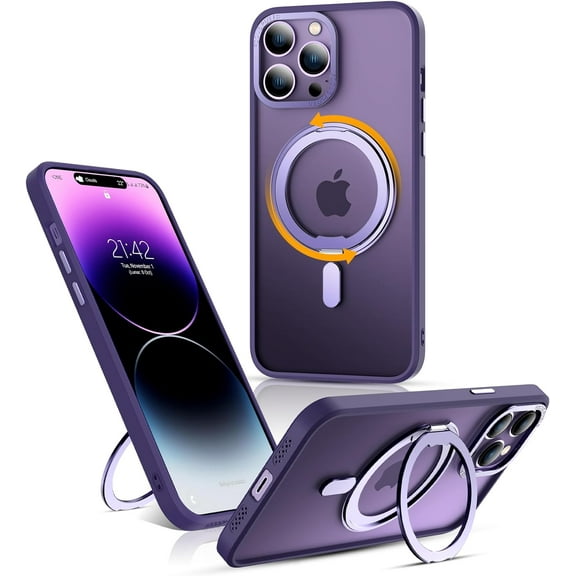 for Military-Grade iPhone 13 Pro Max Case with 360° Rotatable Magnetic Ring Stand, Translucent Back iPhone 13 Pro Max Phone Case 6.7" for Men Women [Compatible with Magsafe], Purple