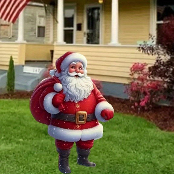 Santa Claus Acrylic Yard Sign with Gift Bag,Waterproof Christmas Garden Stake,Weather Resistant Festive Decor for Outdoor Lawn Patio Home Party Use
