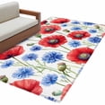 thumbnail image 2 of 3'x5' Area Rugs, Red Poppy Flower Indoor Outdoor Area Rug for Living Room Bedroom, Blue Watercolor Budding Floral Summer Washable Bathroom Rugs Kitchen Floor Carpet Mats Home Decor Aesthetic, 2 of 8