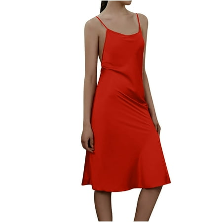 GENGING Womens Nightdress Sleepwear Clearance Nightgown Deals 2024 Chemise Sleeveless Sleepwear Full Slip V-neck Nightwear Soft Lingerie