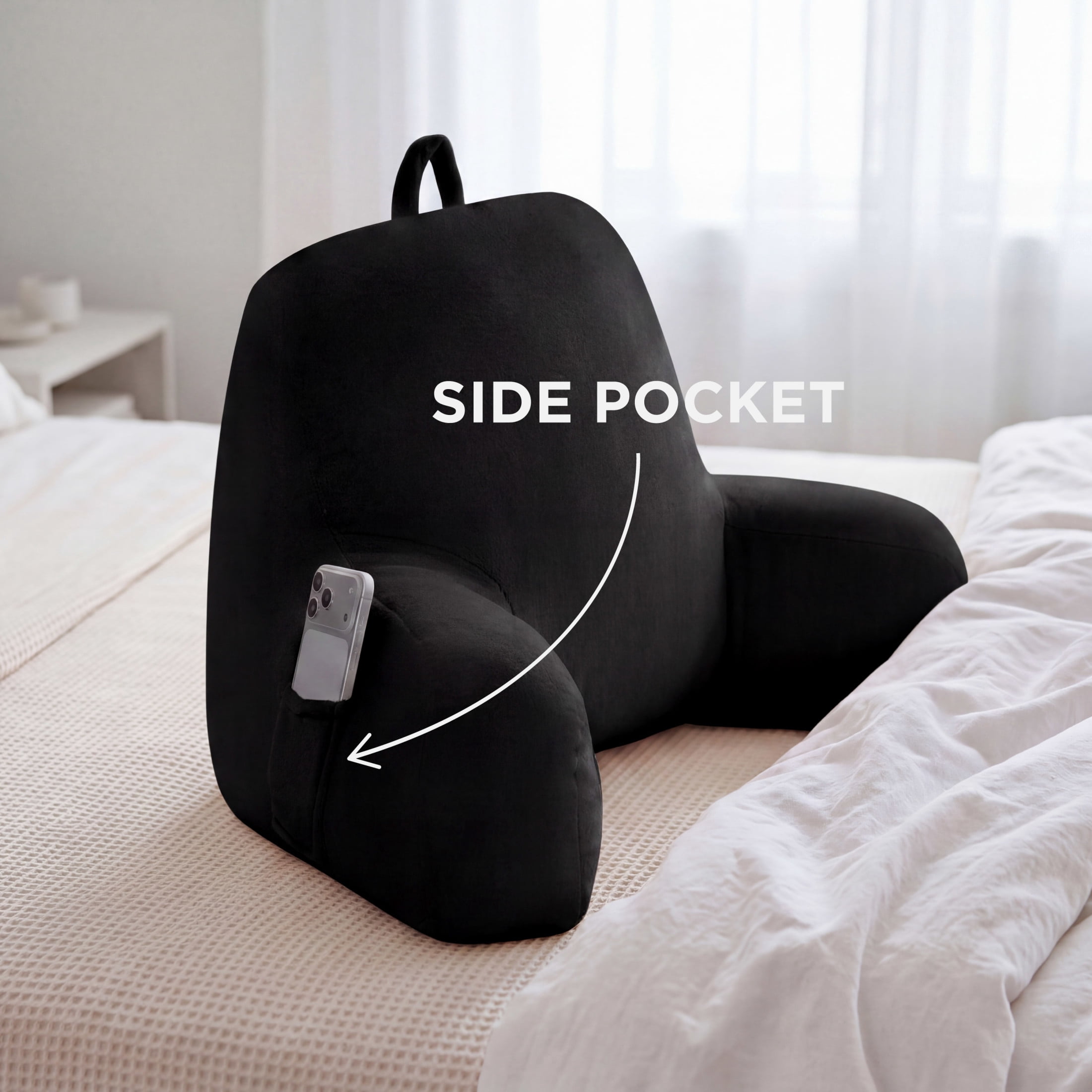 The Sheet Lab Plush Backrest Pillow, Black, 30" x 17" x 17"